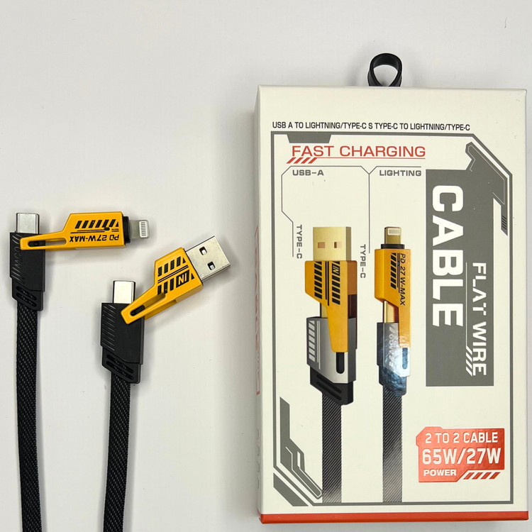 کابل فست شارژ 2 به 2 فلت 65 وات | Type-C و Lightning