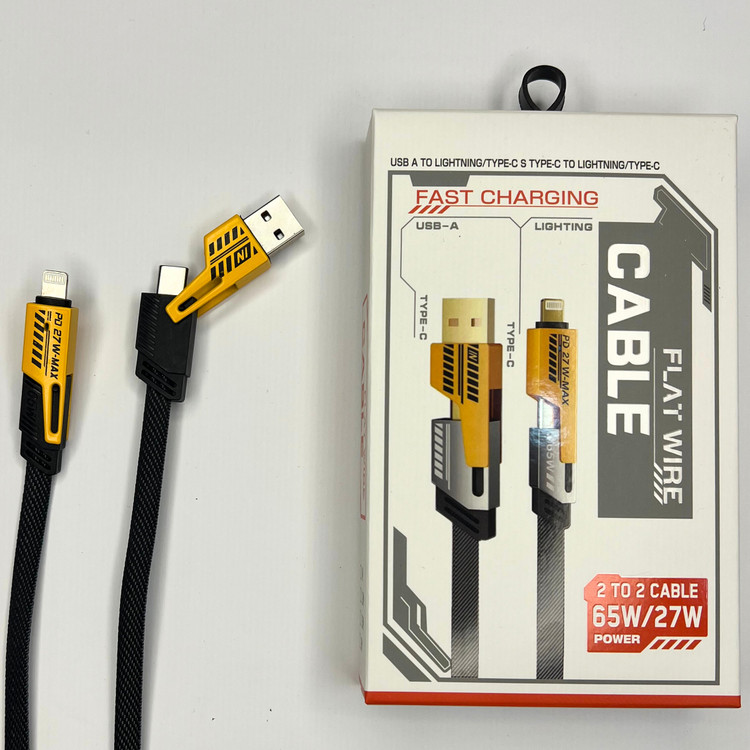 کابل فست شارژ 2 به 2 فلت 65 وات | Type-C و Lightning