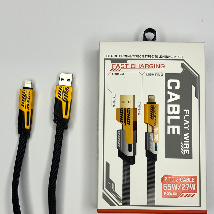 کابل فست شارژ 2 به 2 فلت 65 وات | Type-C و Lightning