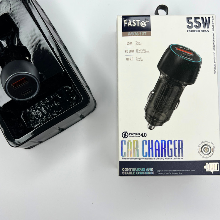 شارژر فندکی خودرو ۵۵ وات QC4 و PD با برد مشکی حرفهای